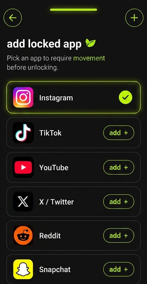 RunLock app screen showing app selection for lock